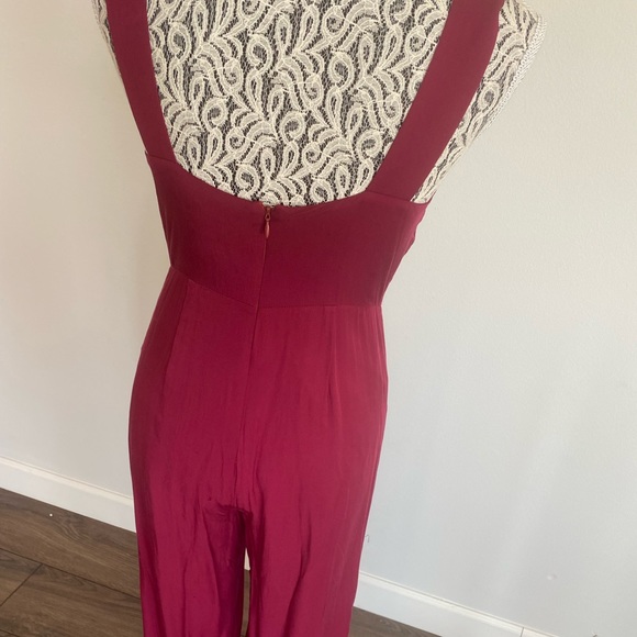 Full length maroon flowy romper; halter top - Picture 4 of 4